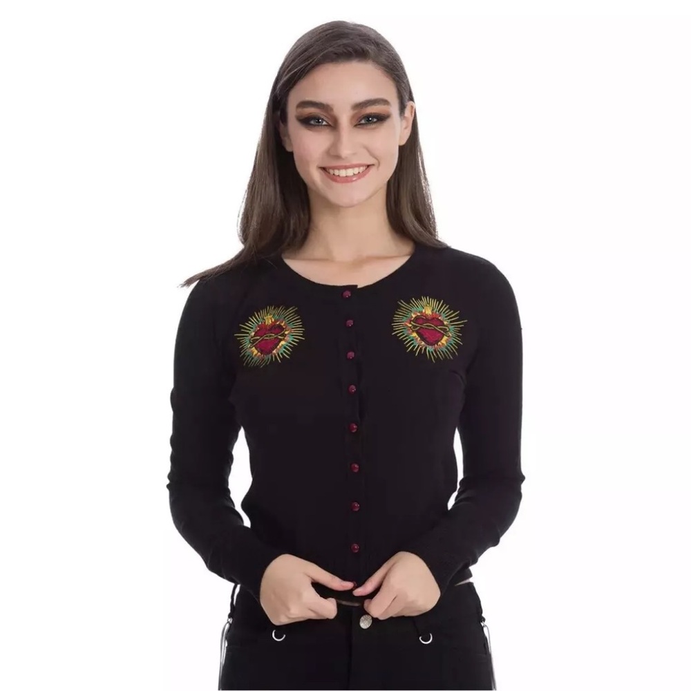 NWT Banned Apparel Dark Heart Cardigan Rockabilly Punk Gothic PinUp Tattoo Large